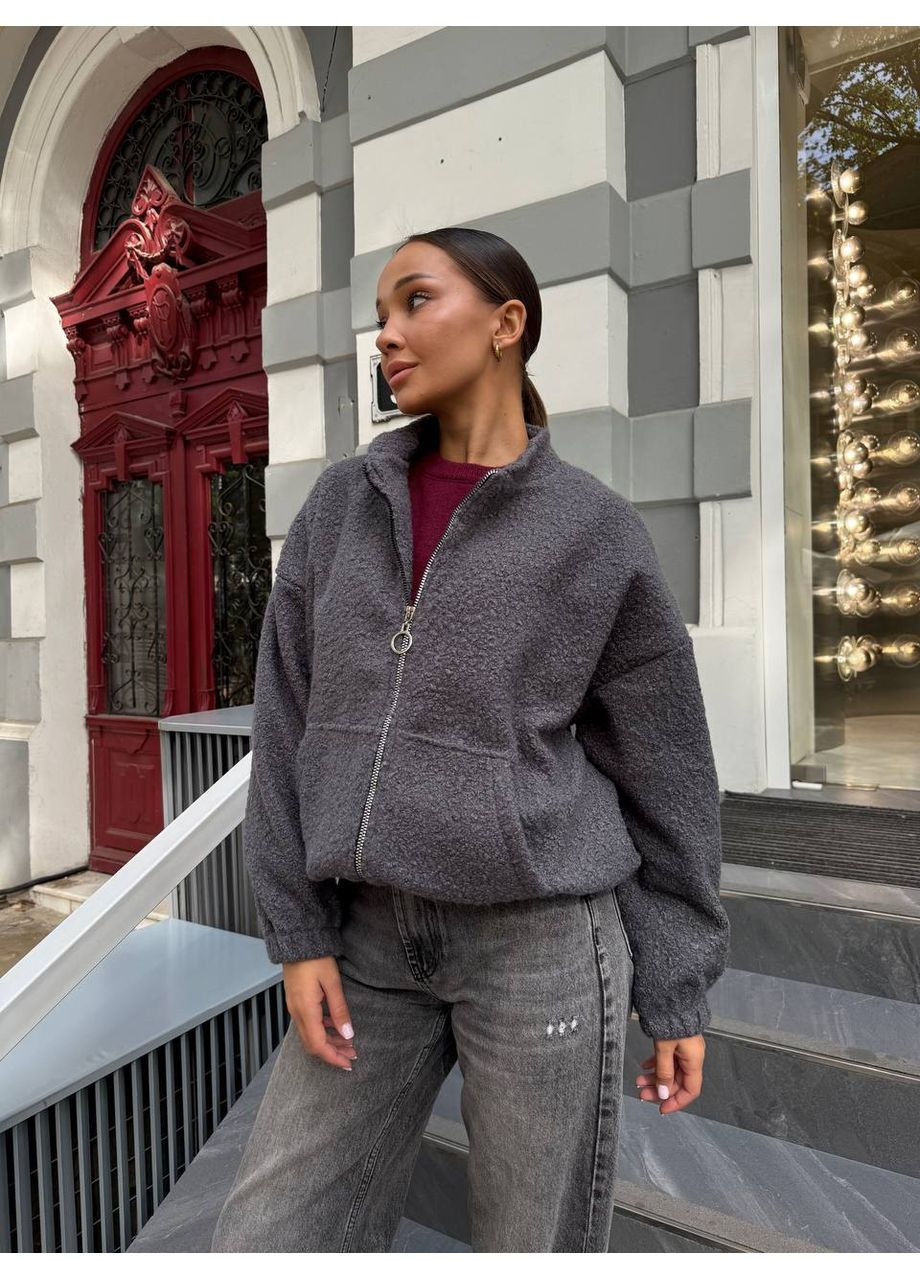 Куртка-бомбер из ткани букле без подкладки. Vione на молнии (367078002)