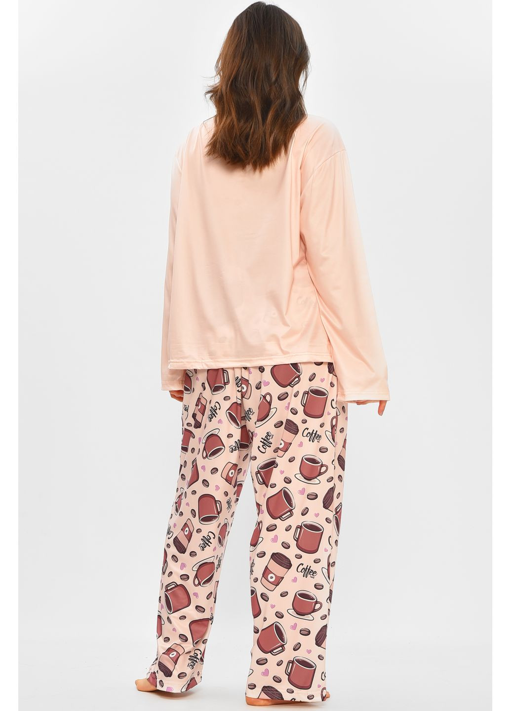 Бежевая всесезон пижама женская бежевого цвета с принтом свитшот + брюки Let's Shop