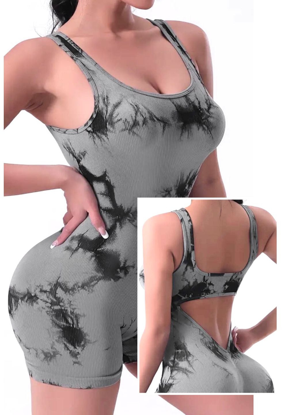 Женский спортивный комбинезон для фитнеса и зала No Brand светло-серый