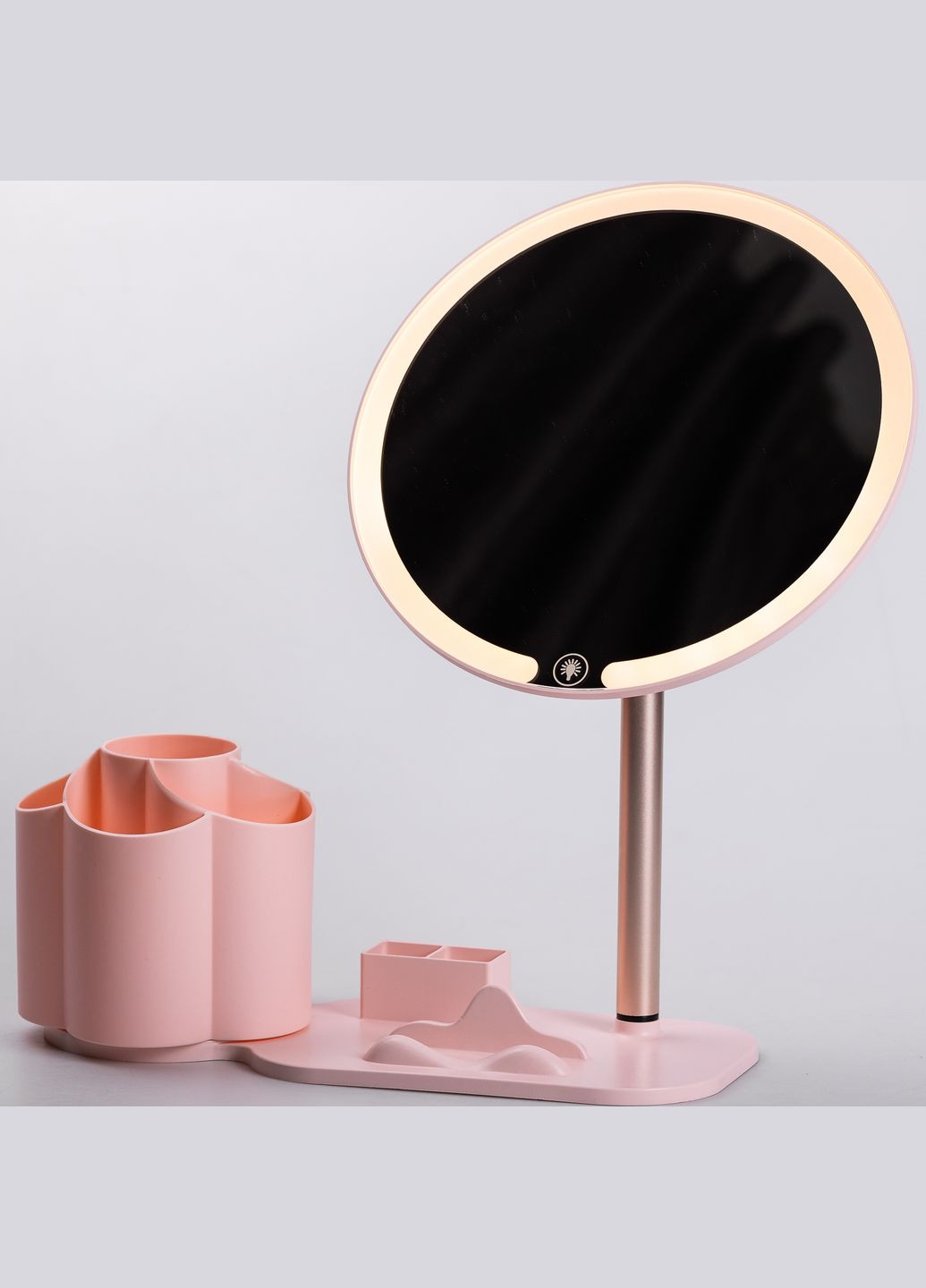 Косметическое зеркало с LED-подсветкой и органайзером 21 см, розовый Yiwu (324423354)