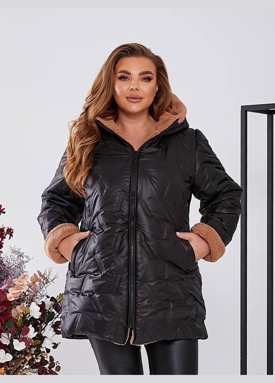 Чорна демісезонна жіноча тепла куртка з капюшоном New Trend