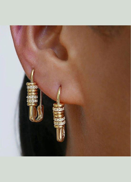 Золотисті стильні сережки шпильки в стразах, 5587 Fashion Jewelry (336950520)