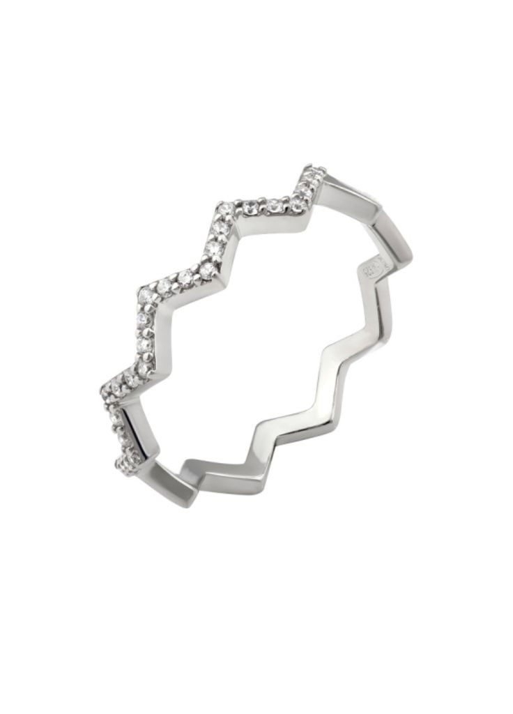 Срібна Каблучка Зигзаг з Білими каменями розмір срібло 925 проби Родоване лк0303р 1.10г No Brand (336549759)