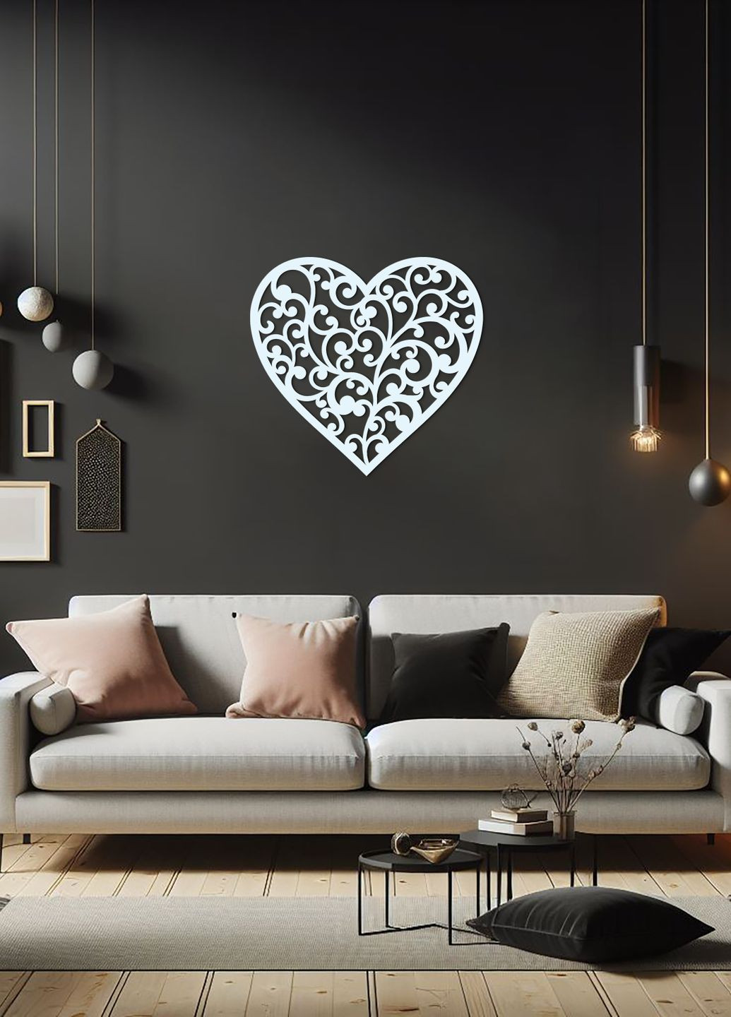 Сучасна картина на стіну в спальню, декор для кімнати "Любляче серце", мінімалістичний стиль 35х38 см Woodyard (292112620)