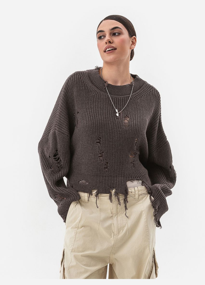 Кофейный женский свитер с рваным эффектом SVTR