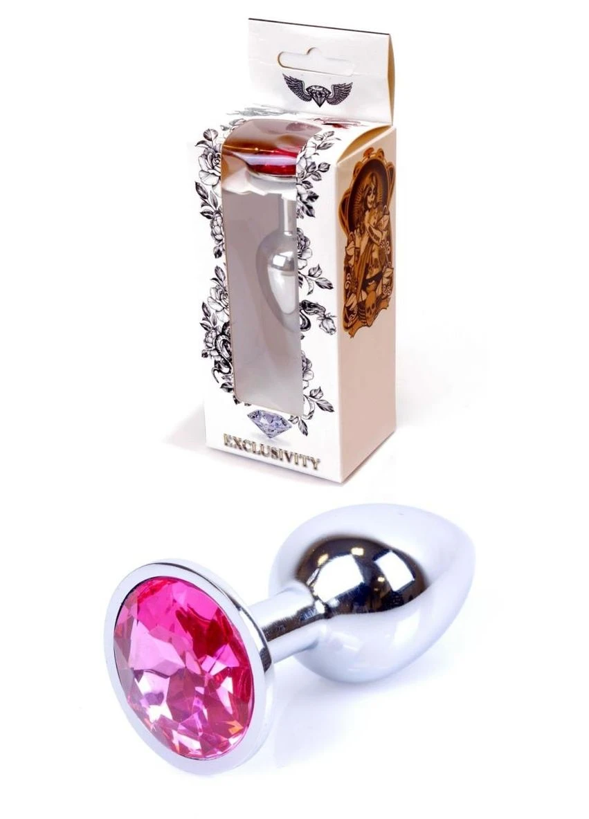 Металева анальна пробка з кристалом Boss Jewellery, 7х2.7 см (фуксія) B-Series HeavyFun (374623963)