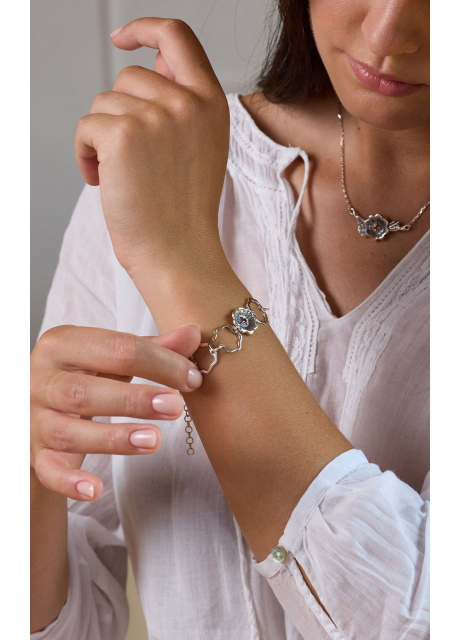 Браслет срібний ланцюговий із квіткою Калачик Granat 925 17 см+4 см Skifska Etnika (364202517)