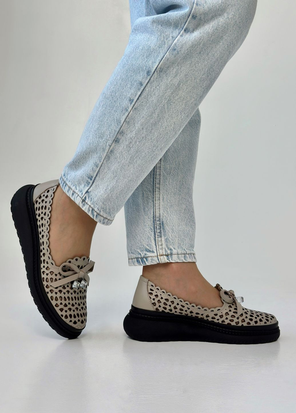 Evromoda Туфлі жіночі шкіряні на платформі сіро-бежевий з натуральна шкіра, туреччина — всесезон (301012664)