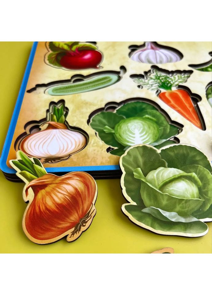 Дерев'яний пазл вкладиш «Овочі зовні та всередині» Ubumblebees (365642341)