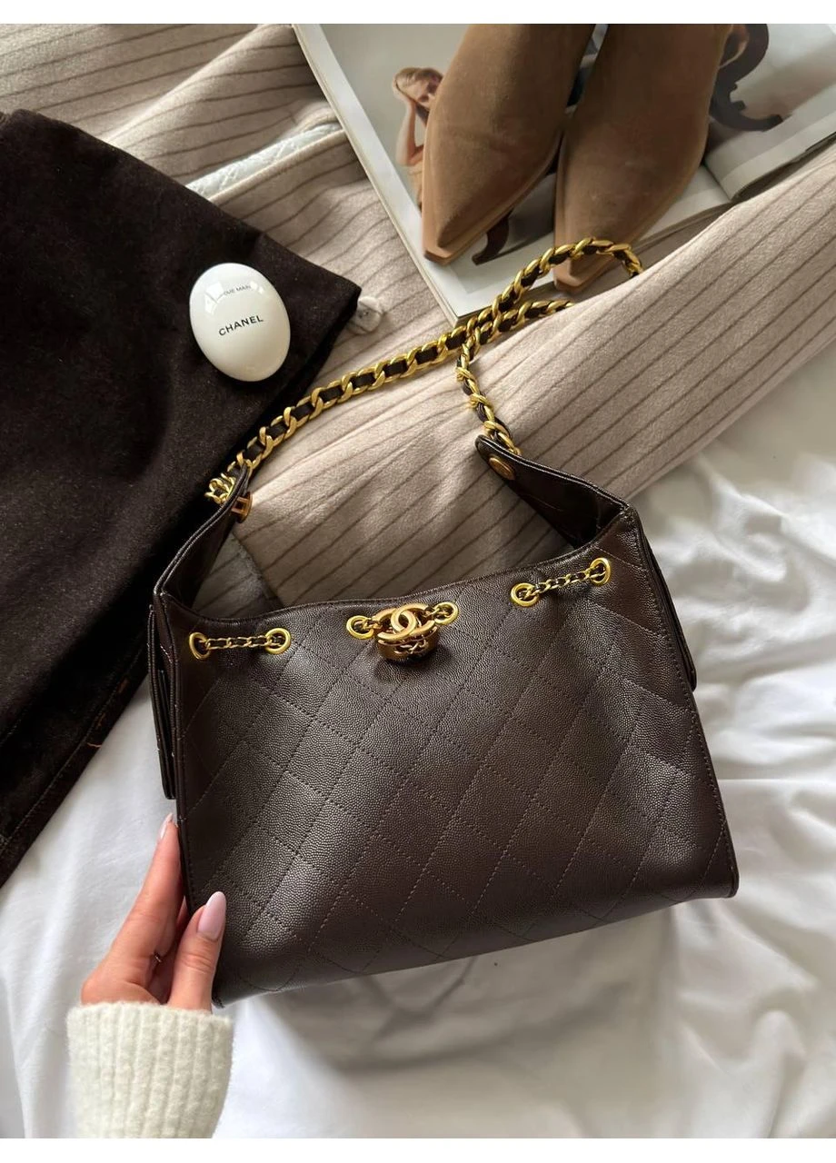 Жіноча Сумка Шанель Брендова Коричнева Золотиста Сумочка Seli Chanel (392704957)