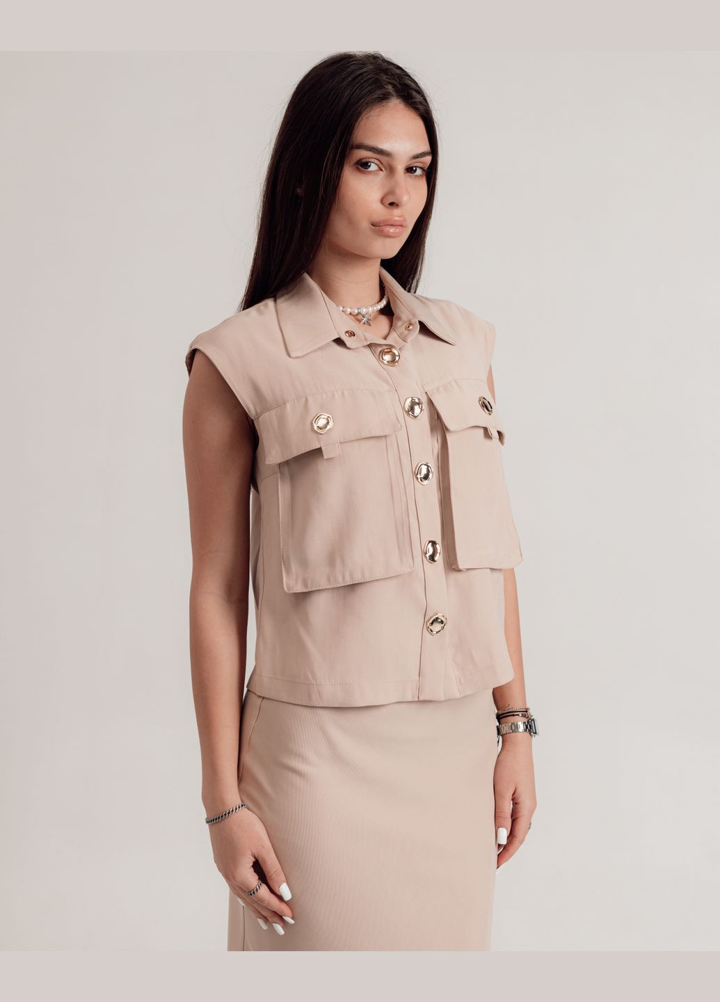 Костюм женский летний бежевый (жилет, юбка) Samsara (329486259)