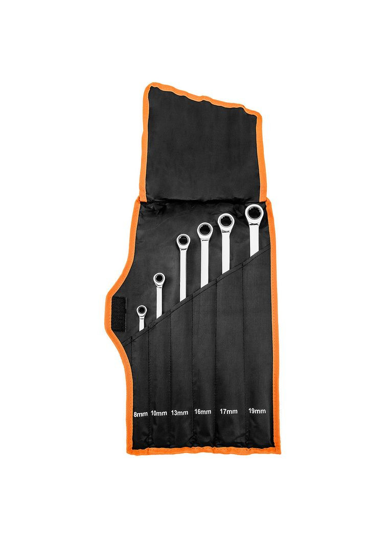 Ключи кольцевые с храповиком, длинные, набор 6 шт, 8 – 19 мм, мягкий кейс. Neo Tools (354198765)