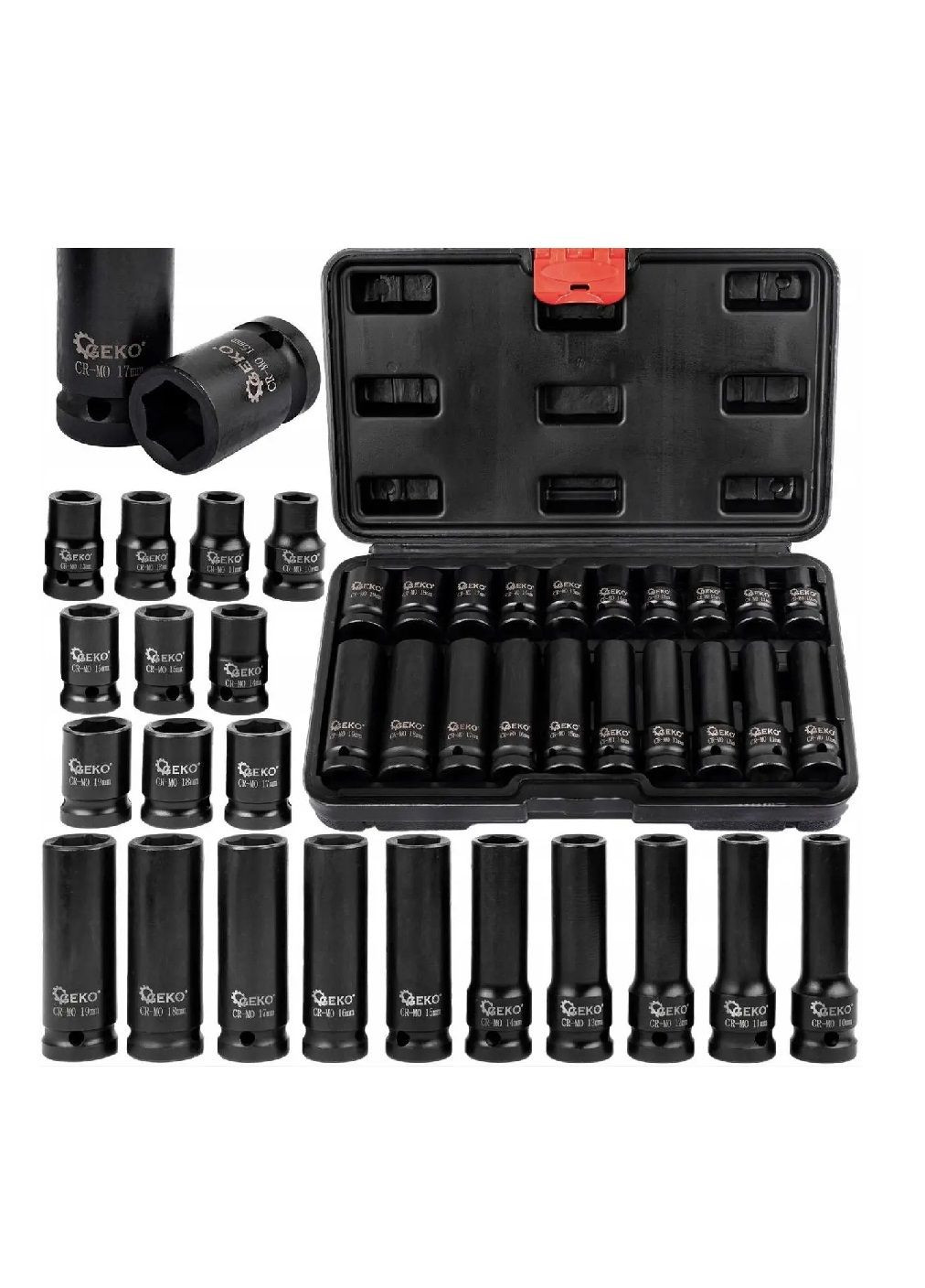 Набір комплект довгих коротких ударних головок із хромомолібденової сталі 1/2» 10-19 мм у пластиковому кейсі (479621-Prob) Unbranded (322498166)
