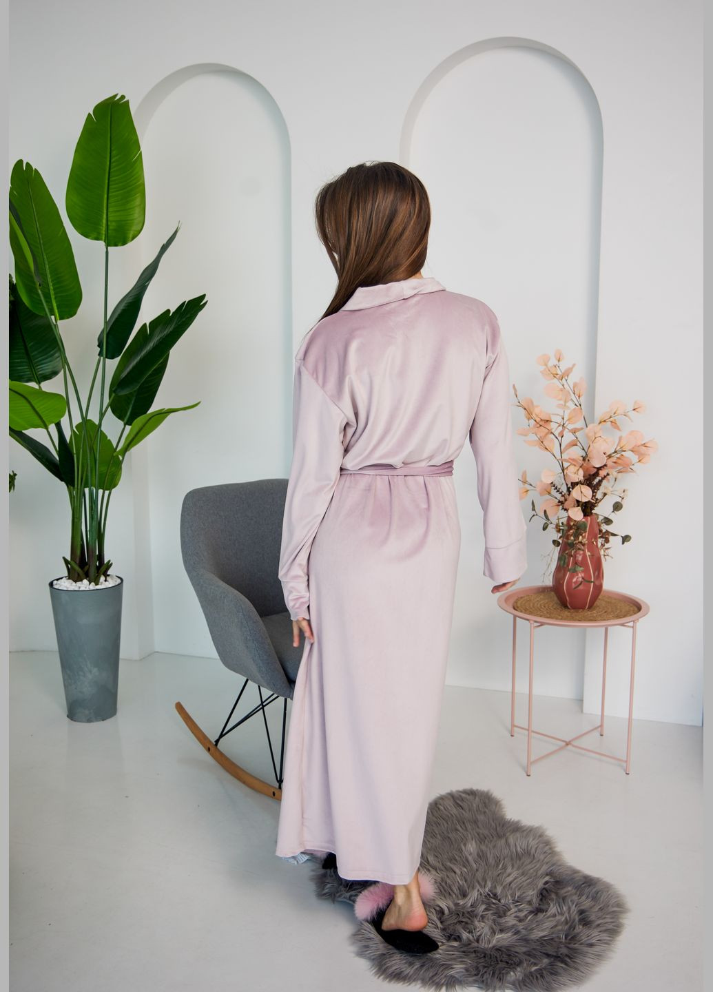 Халат длинный женский велюровый на запах No Brand халат (318679116)