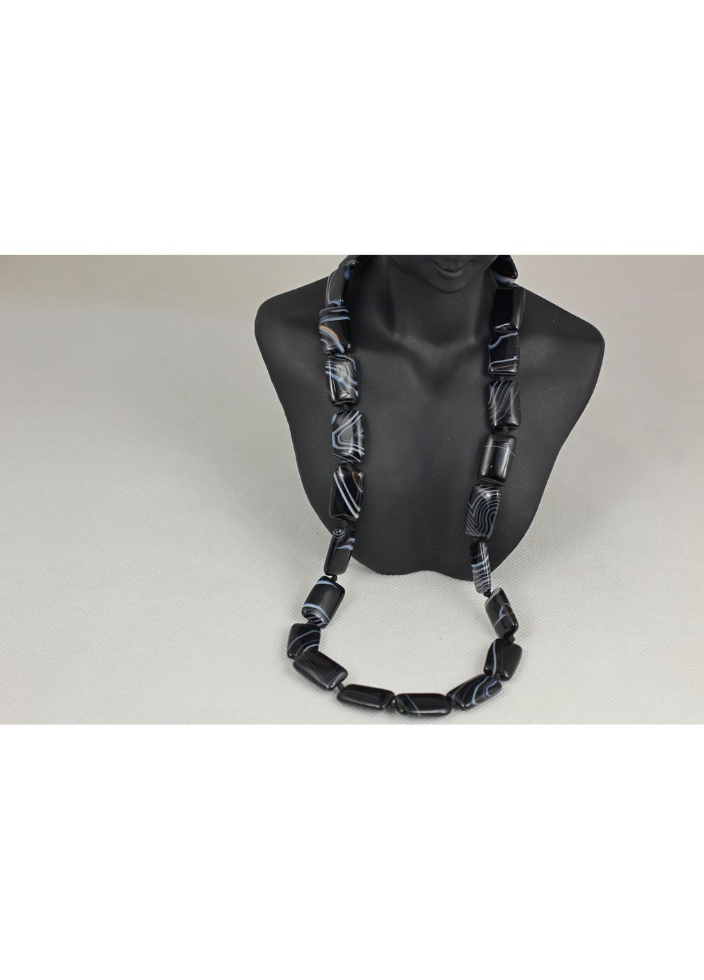 Буси Агат чорний прямокутник 53 см сріблсяті No Brand (366963421)