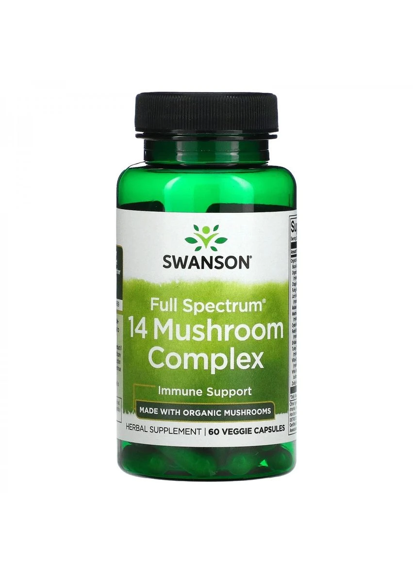 Комплекс 14 видів грибів, 14 Mushroom Complex,, 60 капсул Swanson (366733916)