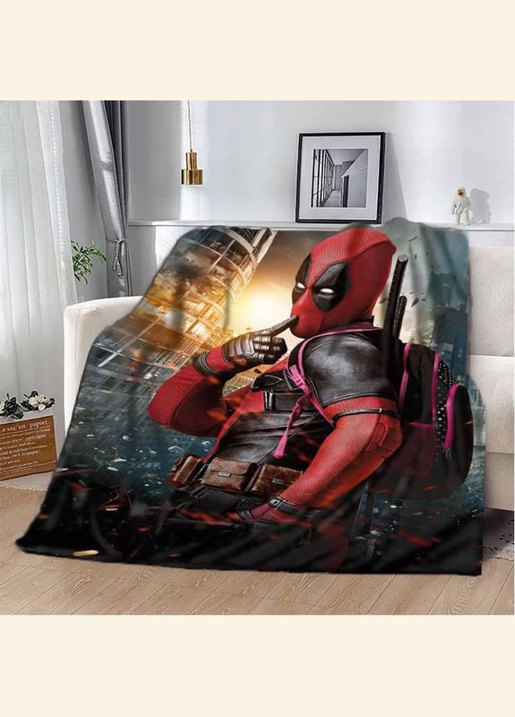 Плед покривало Дитяче Дедпул 135х160 Сірий Плюш-велюр No Brand (293476776)