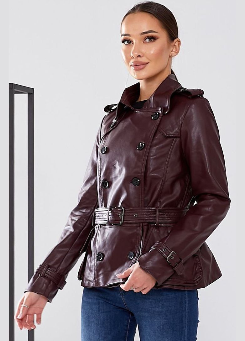 Бордова демісезонна куртка жіноча з екошкіри бордового кольору Let's Shop