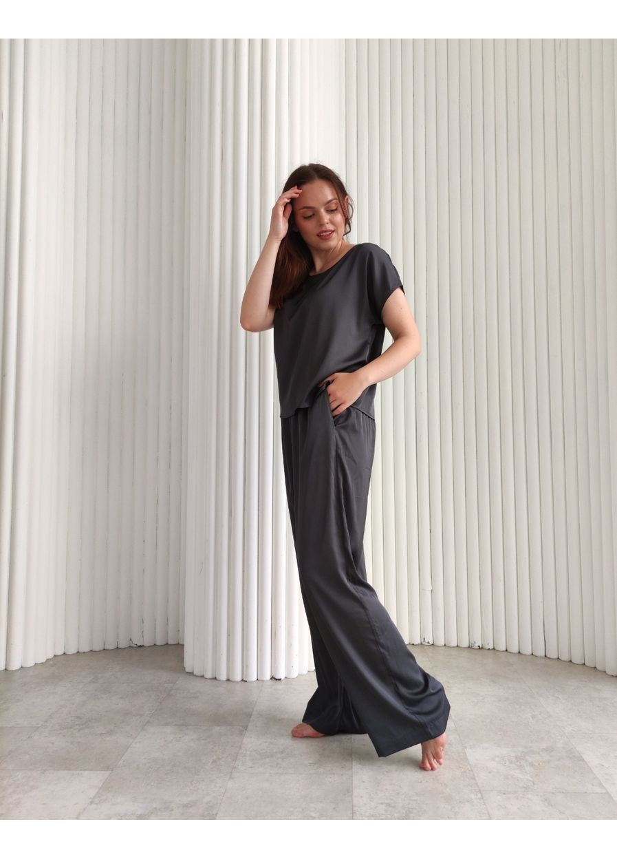 Сіра всесезон masoli піжама шовкова жіноча футболка + штани No Brand