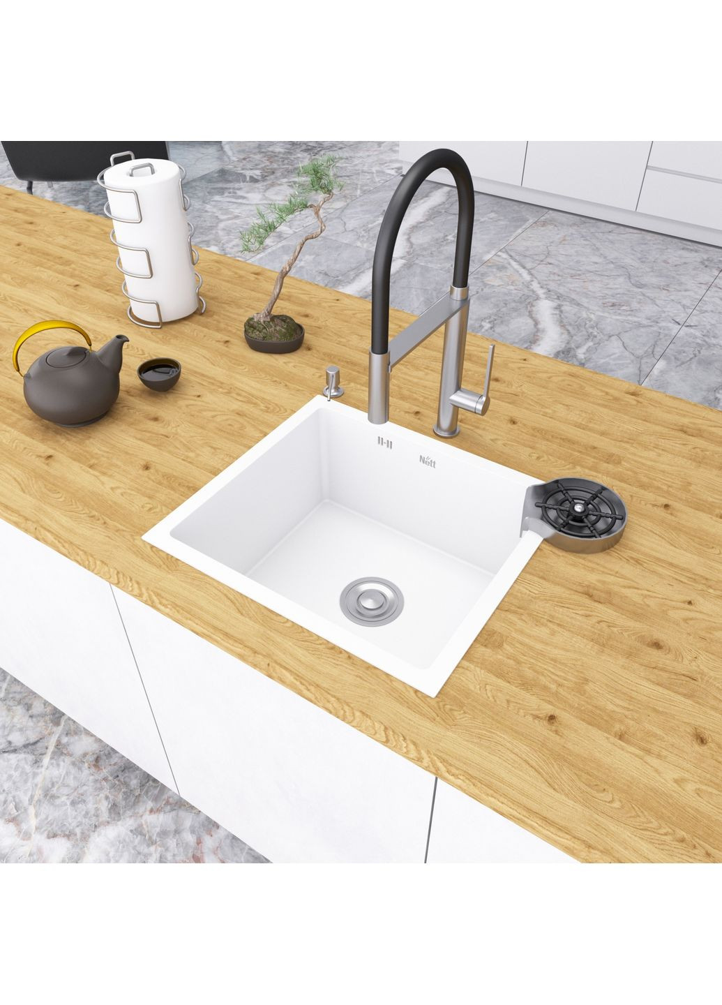 Біла кухонна мийка під стільницю 1 мм з нержавіючої сталі Nett NW-5045 (352261574)
