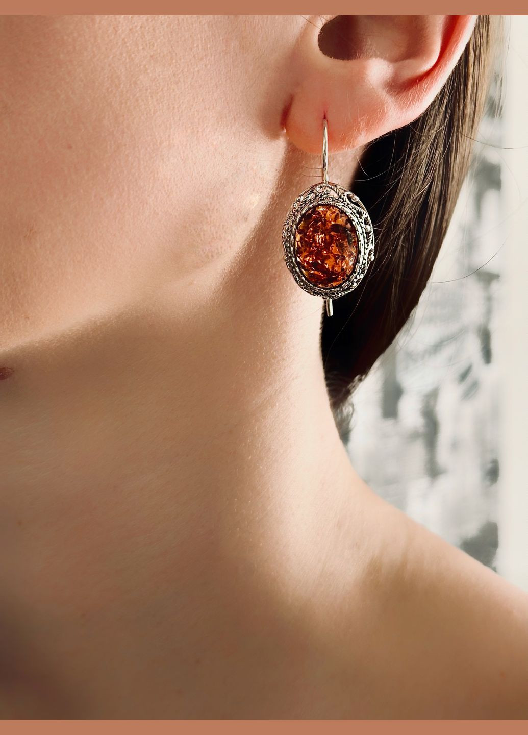 Серебряные серьги 925 проба с синтетическим янтарем. Family Jewelry House (324627475)