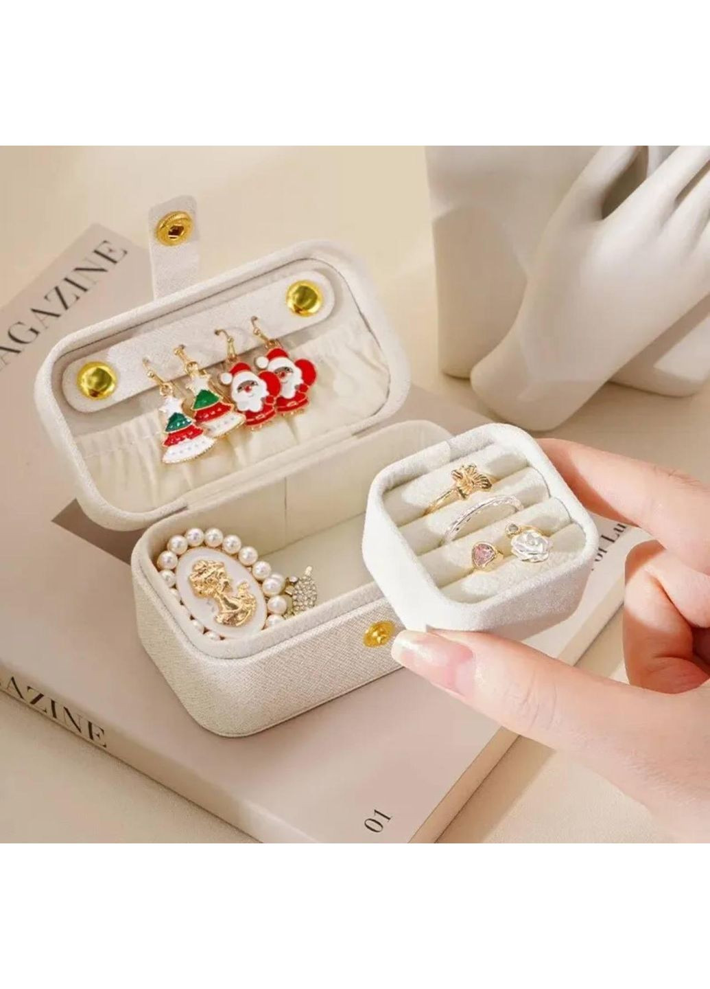 Мини-шкатулка для ювелирных изделий для путешествий и хранения. Белая No Brand (299895199)