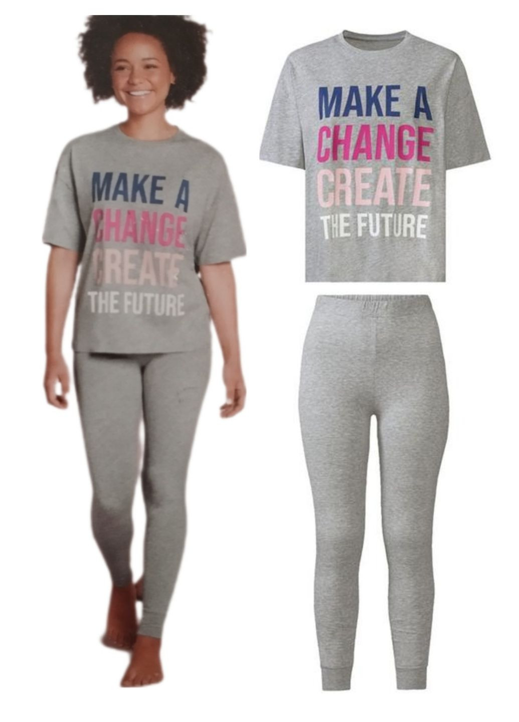 Сіра всесезон трикотажна піжама домашній костюм футболка та лосини майка + лосини Esmara