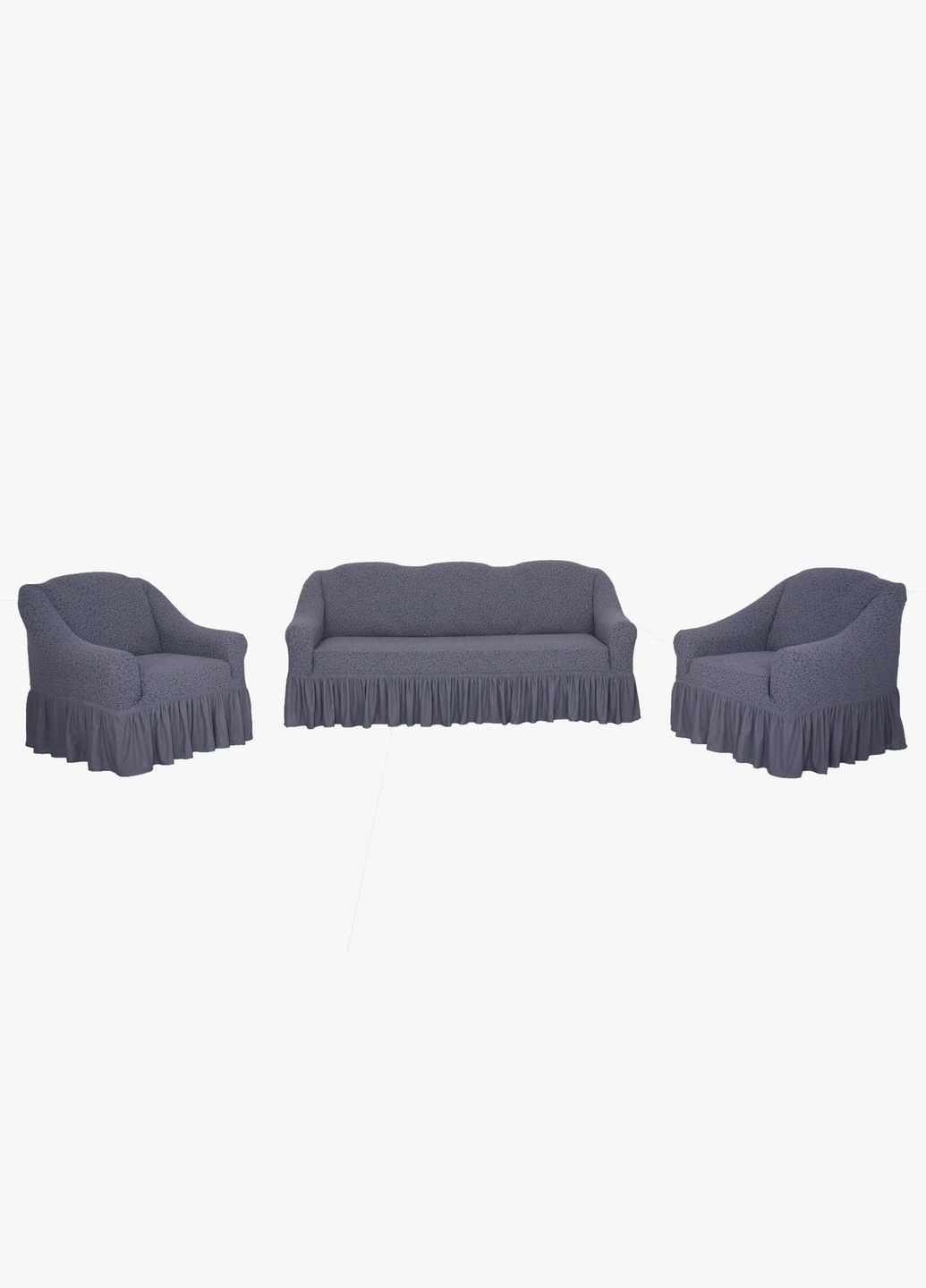 Чехлы натяжные на диван 3-х местный и два кресла Жаккард Ж26 (универсальные) Темно-серый Venera (268547752)
