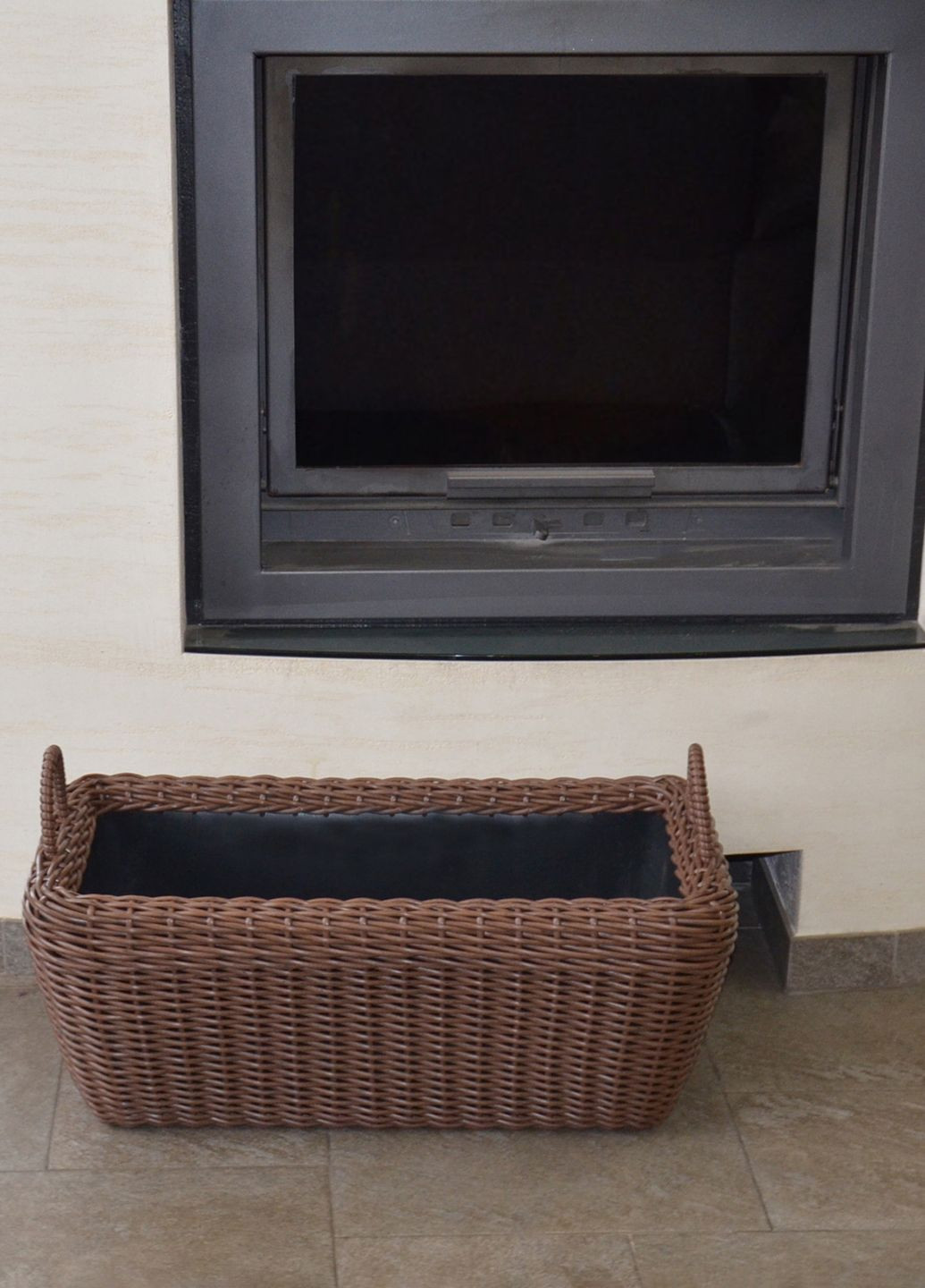 Корзина прямоугольная для дров (дровница) плетенная из искусственного ротанга ручной работы. Цвет Молочный шоколад. 60 литров Handmade (327878847)