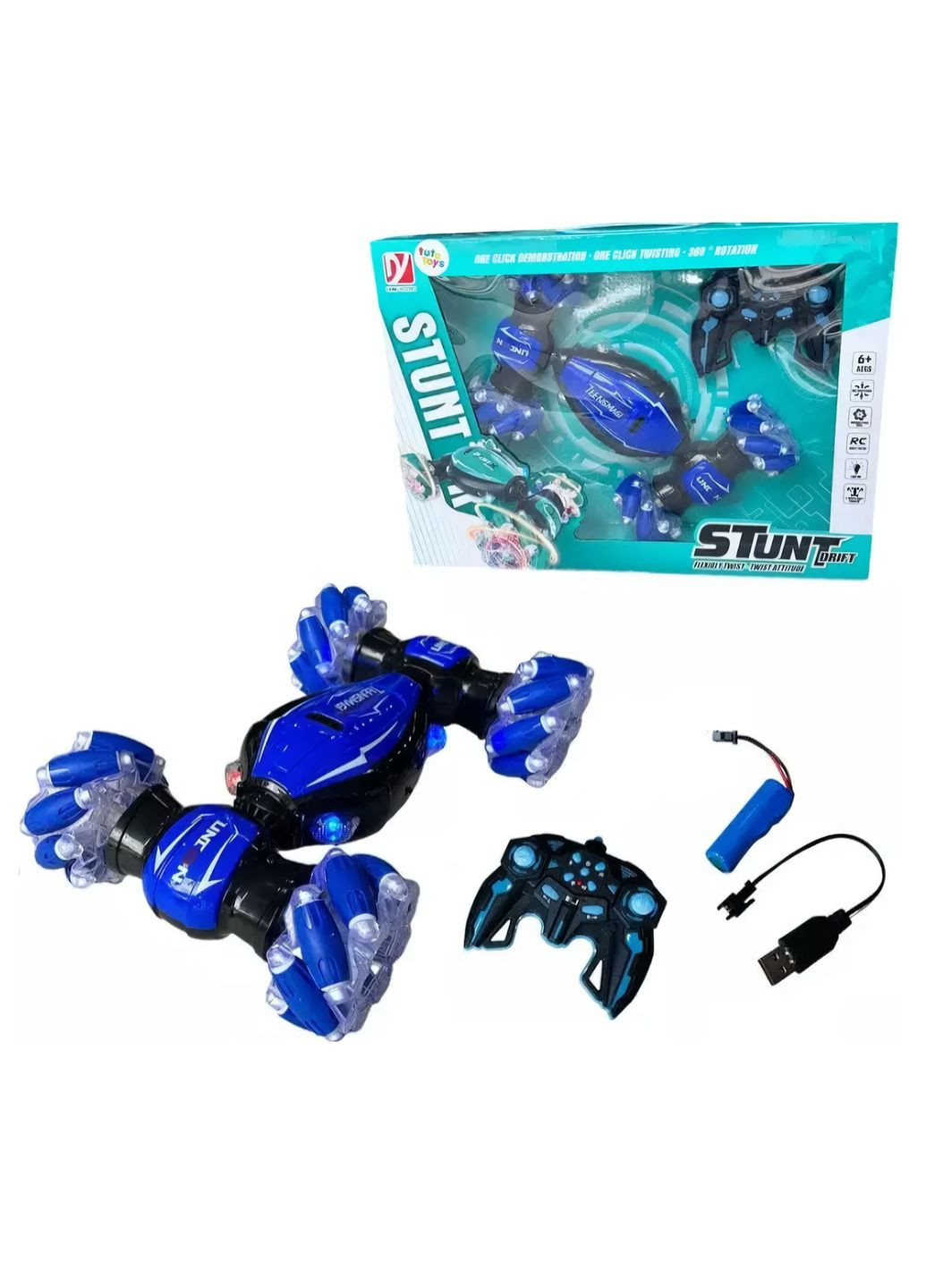 Машинка на радіокеруванні на пульті ду, перекрут трюкова машинка 360 дрифтова на батарейках з підсвічуванням та парогенераторм Stunt (315438076)