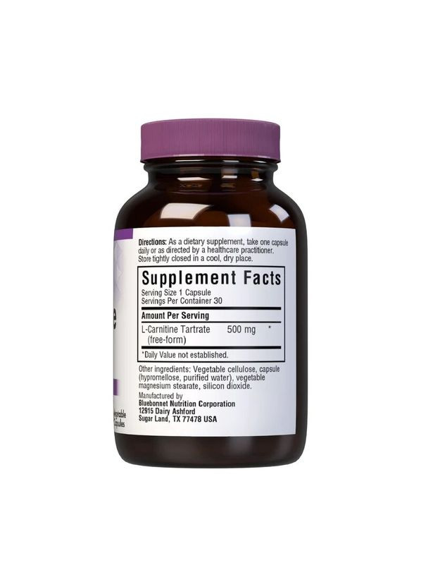 Жироспалювач L-Carnitine 500 mg, 30 вегакапсул Bluebonnet Nutrition (333339347)