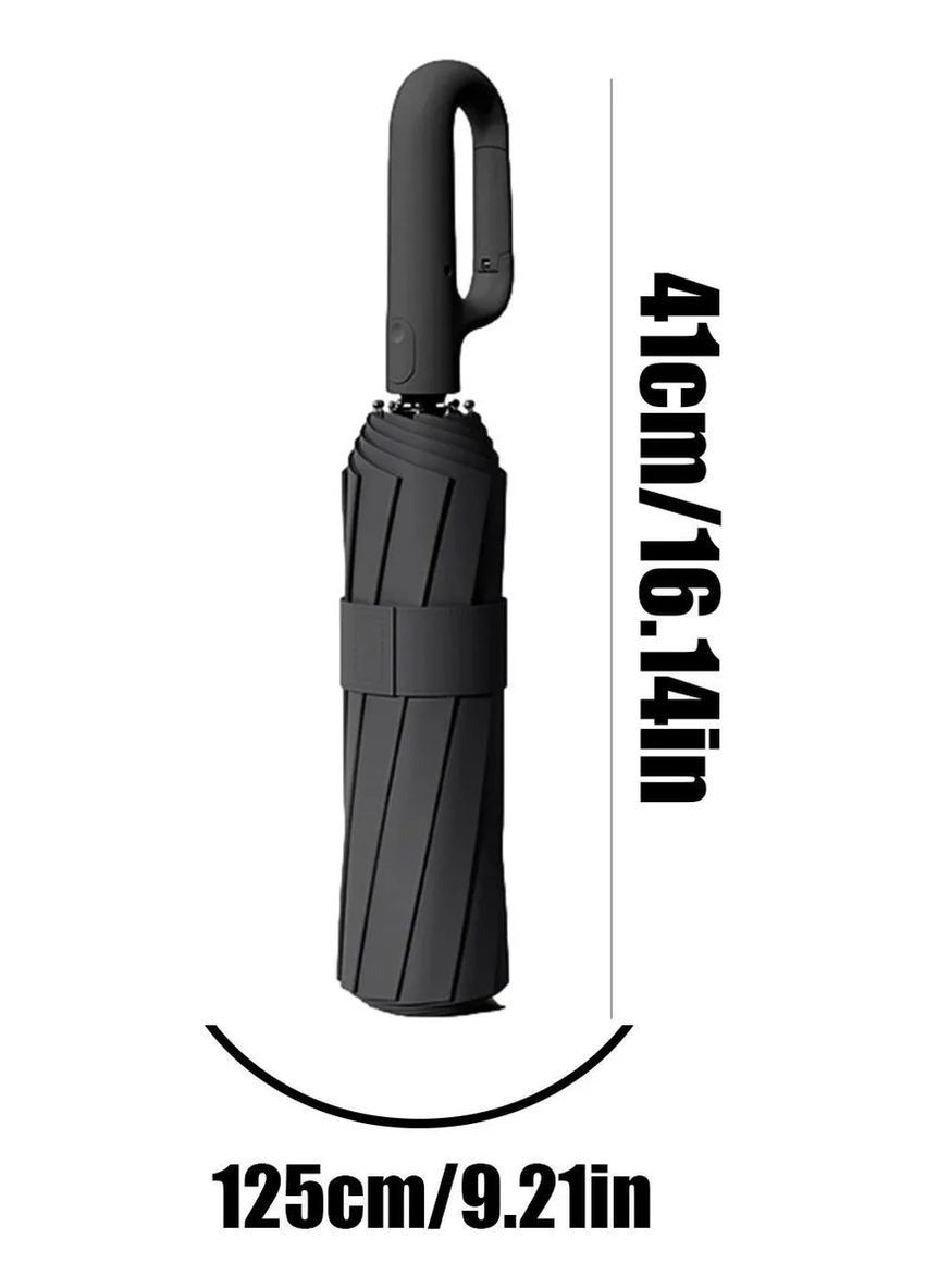 Чёрный прочный зонтик автоматический с антиветровыми спицами и ручкой-кольцом. (364273188)