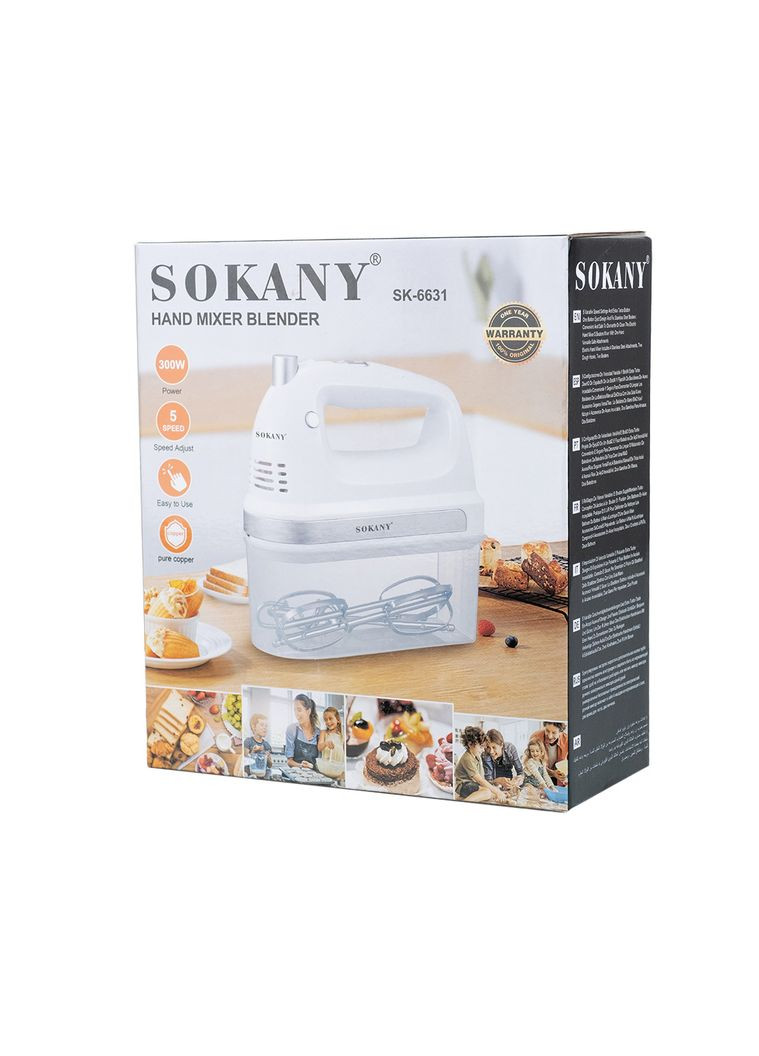 Миксер ручной SK-6631 с контейнером для насадок, белый. Sokany (322289347)