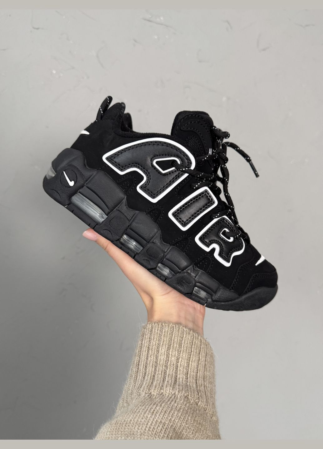Черные демисезонные кроссовки мужские и женские nike air more uptempo black | найк аир мор уптемпо черные No Brand