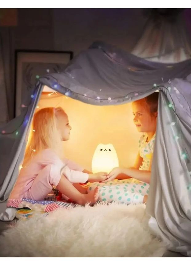 Нічник дитячий силіконовий білий LED Котик, акумуляторний RGB, настільний світильник для дітей No Brand (364191360)