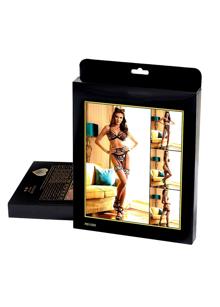 Комбинированный демисезонный комплект белья star night с поясом, гартерами и обручем-ушками, леопардовый принт, хl No Brand