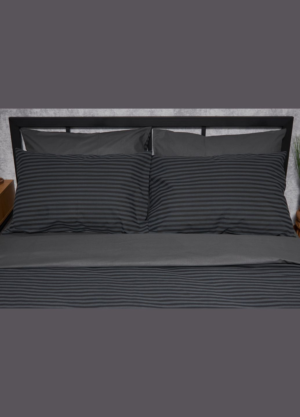 Комплект постільної білизни полуторний 143х210 наволочки 4х50х70 Бязь Gold Люкс (MS-820001062) Moon&Star Gray Stripe&Black (285716753)