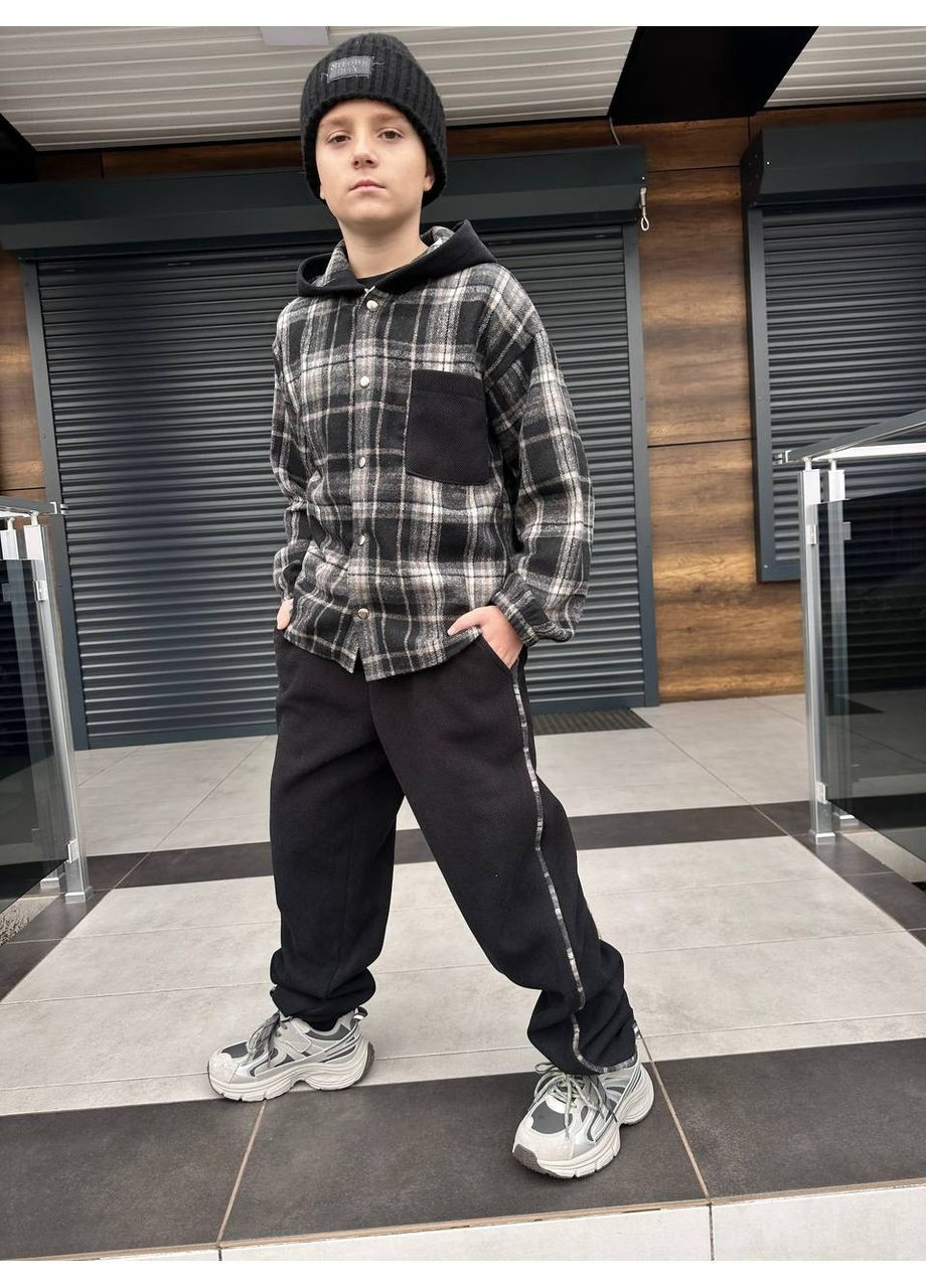 Черный костюм детский подростковый брюки и рубашка в клеточку. костюм детский подростковая зимняя рубашка в клетку и брюки. No Brand