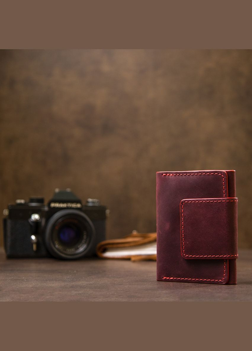 Візитниця з натуральної шкіри на магніт із 3 слотами бордова (sku_11408) No Brand (330012808)