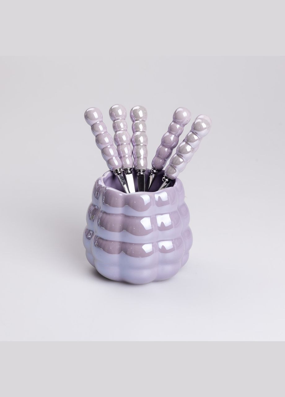 Набір десертних виделок та ложок з керамічною підставкою, фіолетовий Yiwu (325449609)