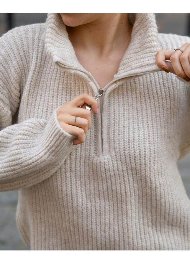 Бежевый зимний вязаный женский свитер No Brand