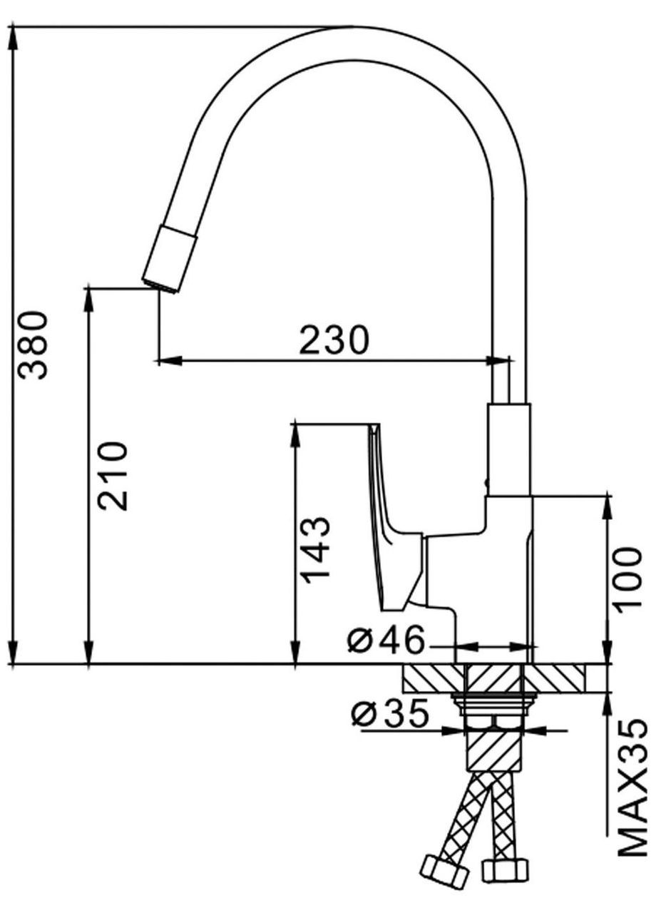 Змішувач для кухні F445304 з гнучким виливом, чорний/хром Frap (275335358)