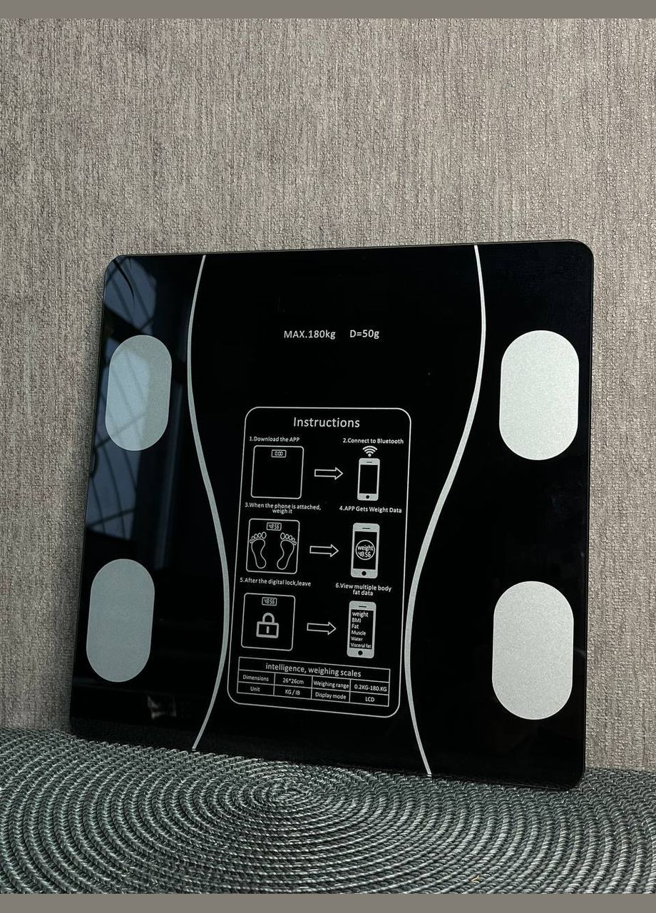 Умные фитнес весы с Bluetooth и измерением основных показателей тела Черные Lucky Day Shop (311309207)