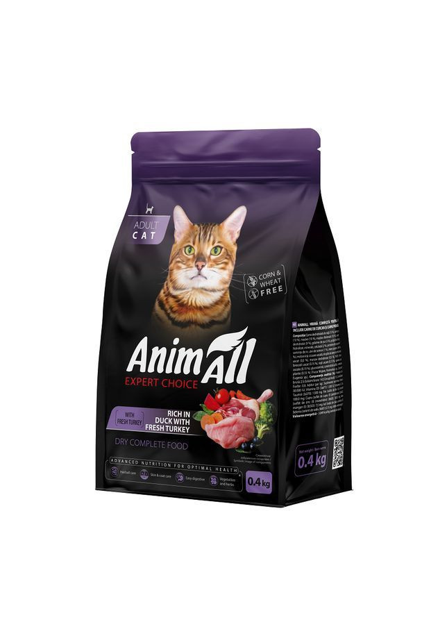 Повнораціонний сухий корм для котів зі свіжою індичкою та качкою, 0,4 кг AnimAll (362027430)