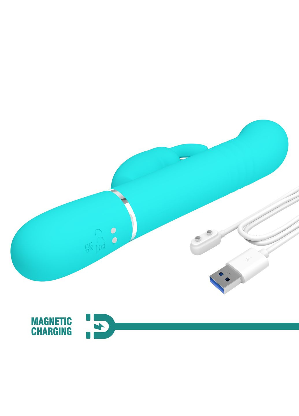 Вібратор-кролик з фрикціями і кульками, що обертаються, бірюзовий, 22.6 х 3.7 см Pretty Love (361670423)