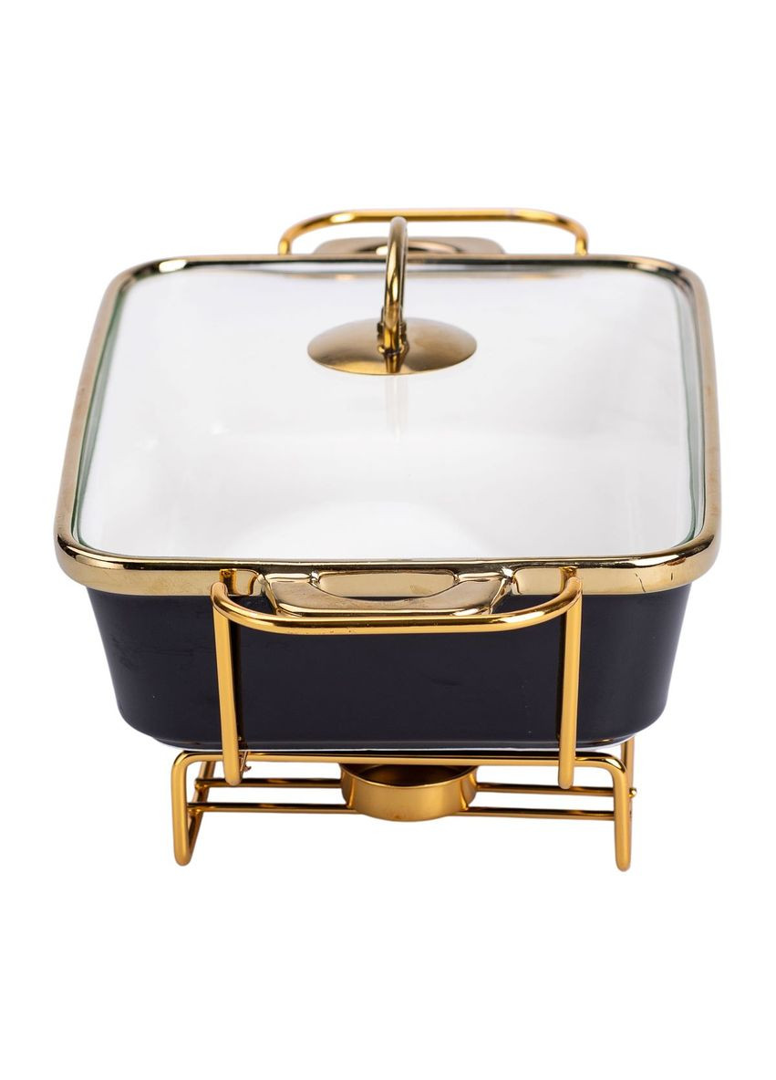 Мармит керамический со стеклянной крышкой 35.5х19х15.5 см на металлической подставке 1.5 л Черный Yiwu (356460283)