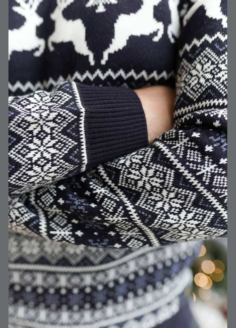 Синій демісезонний новорічний светр з візерунком No Brand