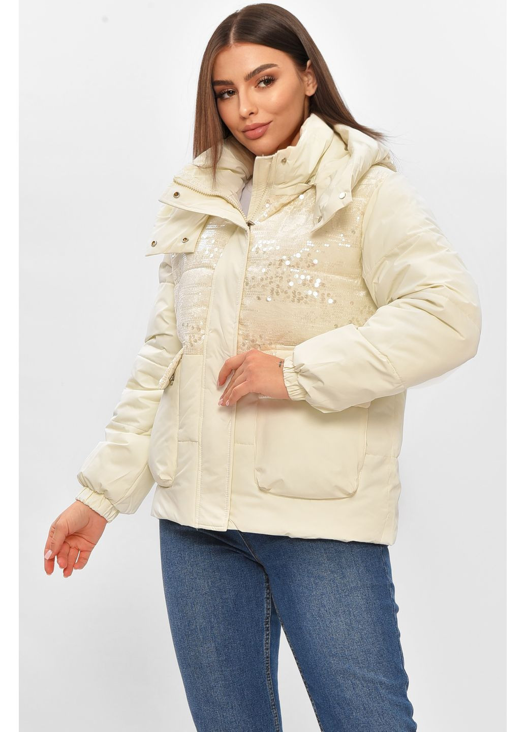 Белая демисезонная куртка женская демисезонная с пайетками белого цвета Let's Shop