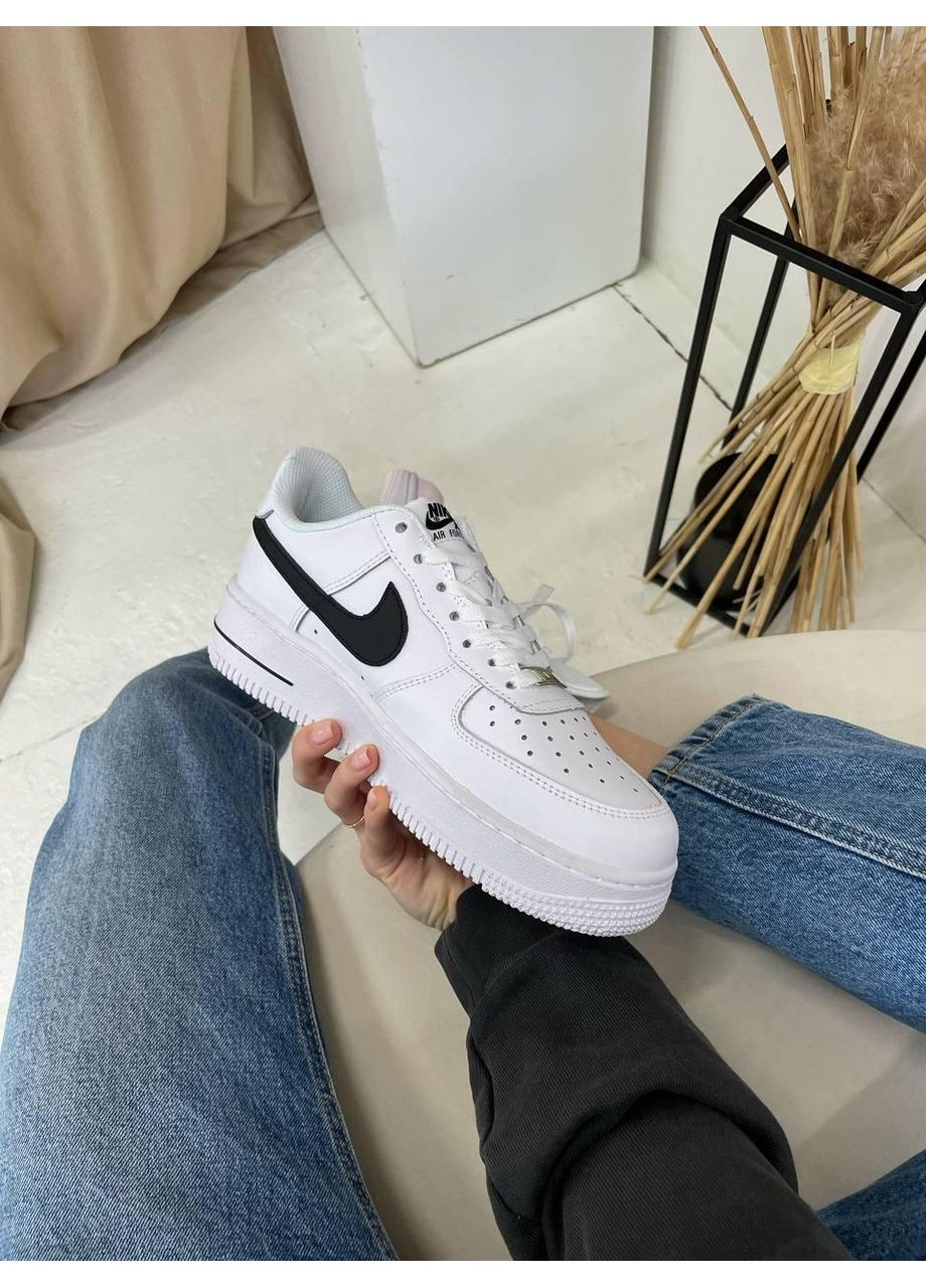 КРОССОВКИ ЖЕНСКИЕ NIKE AIR FORCE 1 WHITE BLACK 4 НАЙК АИР ФОРС 1 ПРЕМИУМ No Brand чёрные демисезоны (367172700)