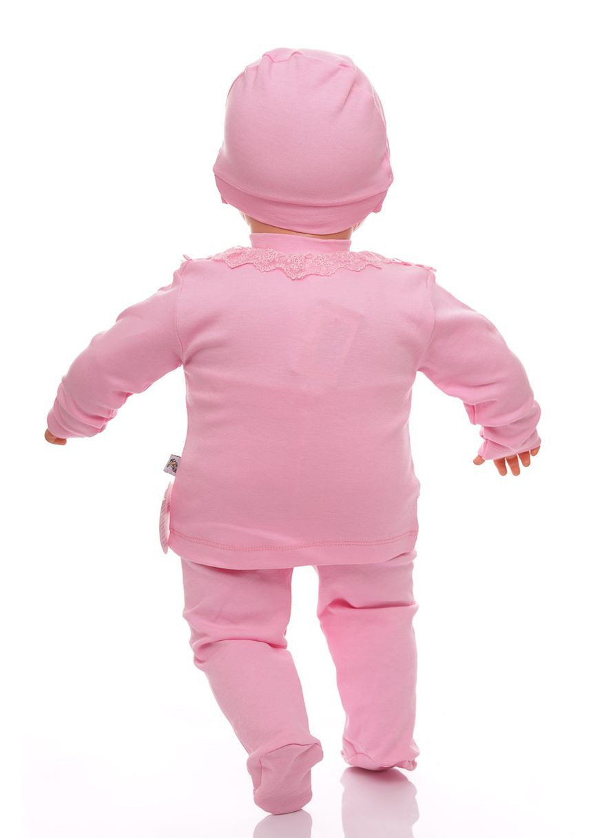 Рожевий демісезонний сорочка, повзунки та шапочка для дівчинки трикотажні з рюшею рожеві 62 см (33040) BABYKROHA